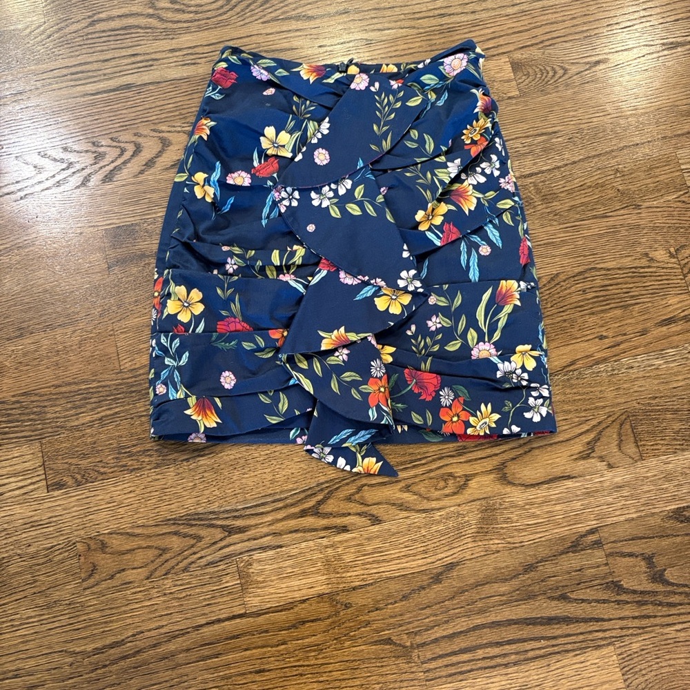 C/MEO Collective navy floral cascading ruffle mini skirt, xS